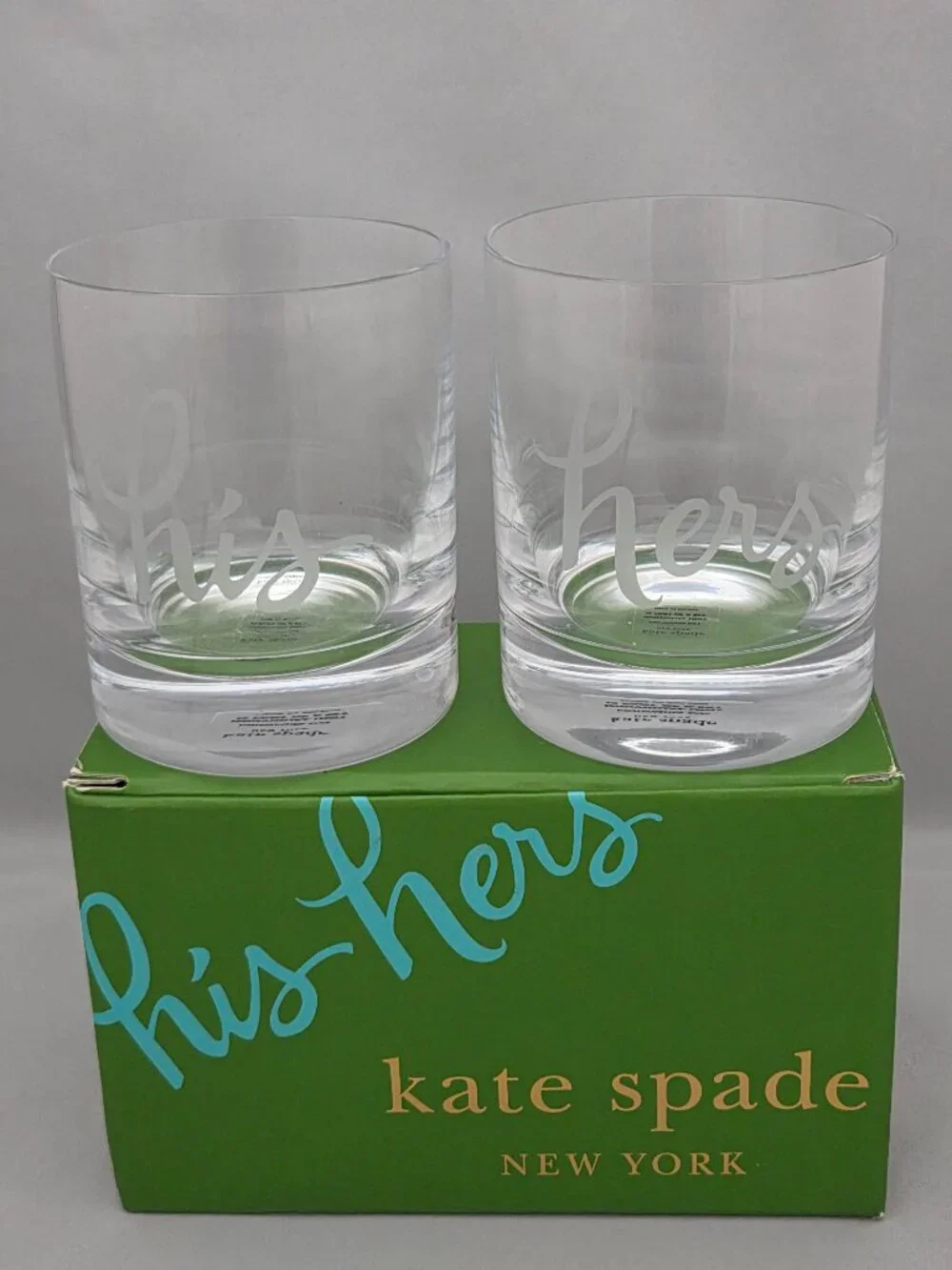 Kate Spade Lenox HIS HERS Old Fashioned Whiskey Crystal Glass Set 2 Two of Kind